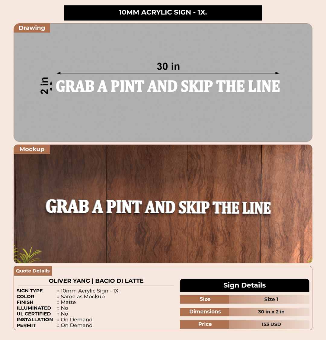 CUSTOM MOCKUP SIGN FOR Oliver Yang | Bacio di Latte