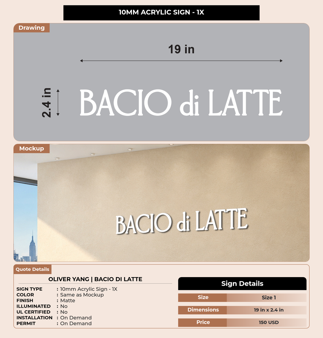 CUSTOM MOCKUP SIGN FOR Oliver Yang | Bacio di Latte