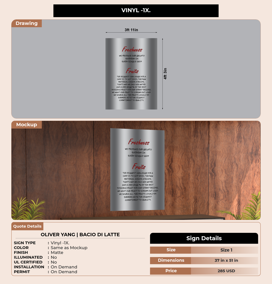 CUSTOM MOCKUP SIGN FOR Oliver Yang | Bacio di Latte