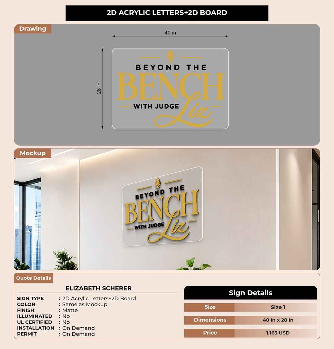 CUSTOM MOCKUP SIGN FOR Elizabeth Scherer