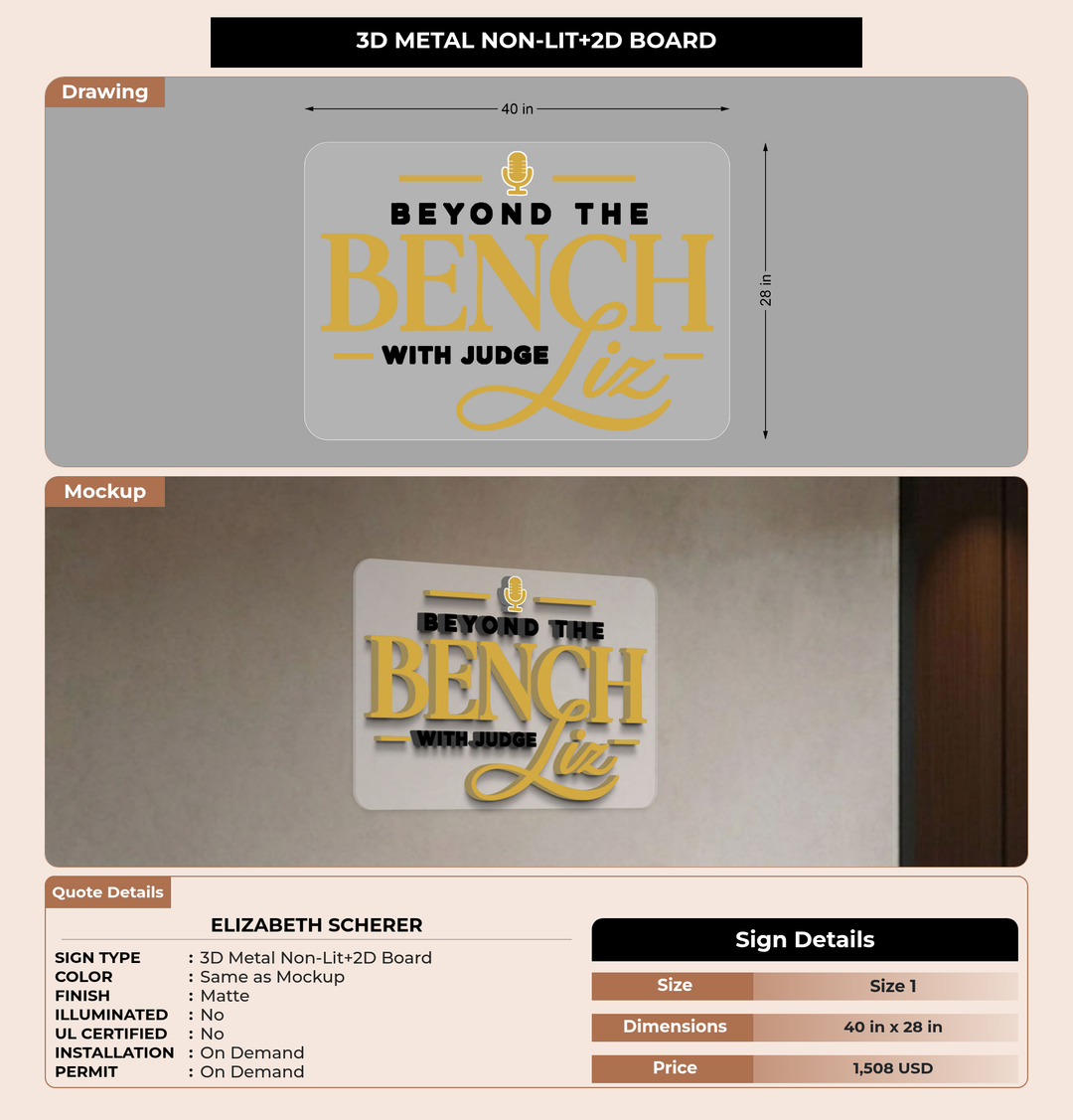 CUSTOM MOCKUP SIGN FOR Elizabeth Scherer