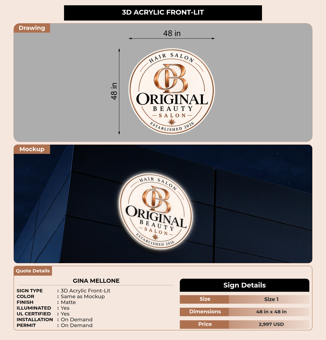 CUSTOM MOCKUP SIGN FOR Gina mellone