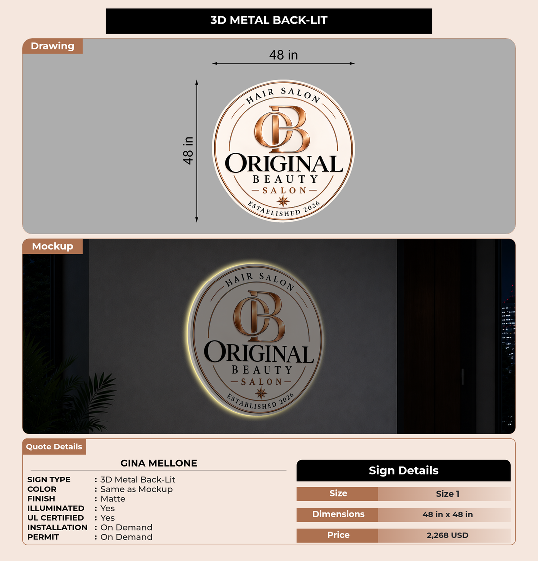 CUSTOM MOCKUP SIGN FOR Gina mellone