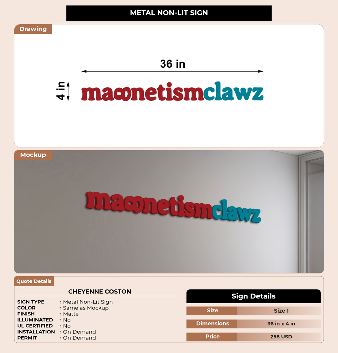 CUSTOM MOCKUP SIGN FOR Cheyenne Coston