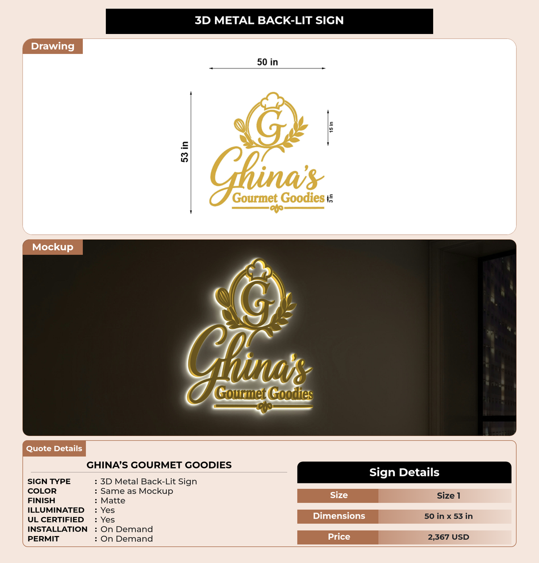 CUSTOM MOCKUP SIGN FOR Ghina’s Gourmet Goodies