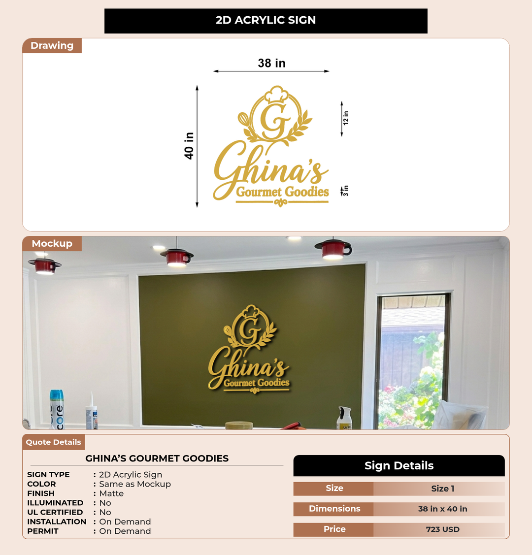 CUSTOM MOCKUP SIGN FOR Ghina’s Gourmet Goodies