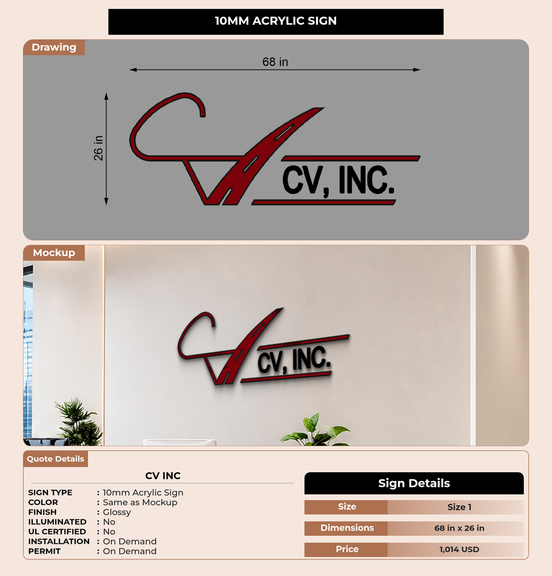 CUSTOM MOCKUP SIGN FOR CV Inc