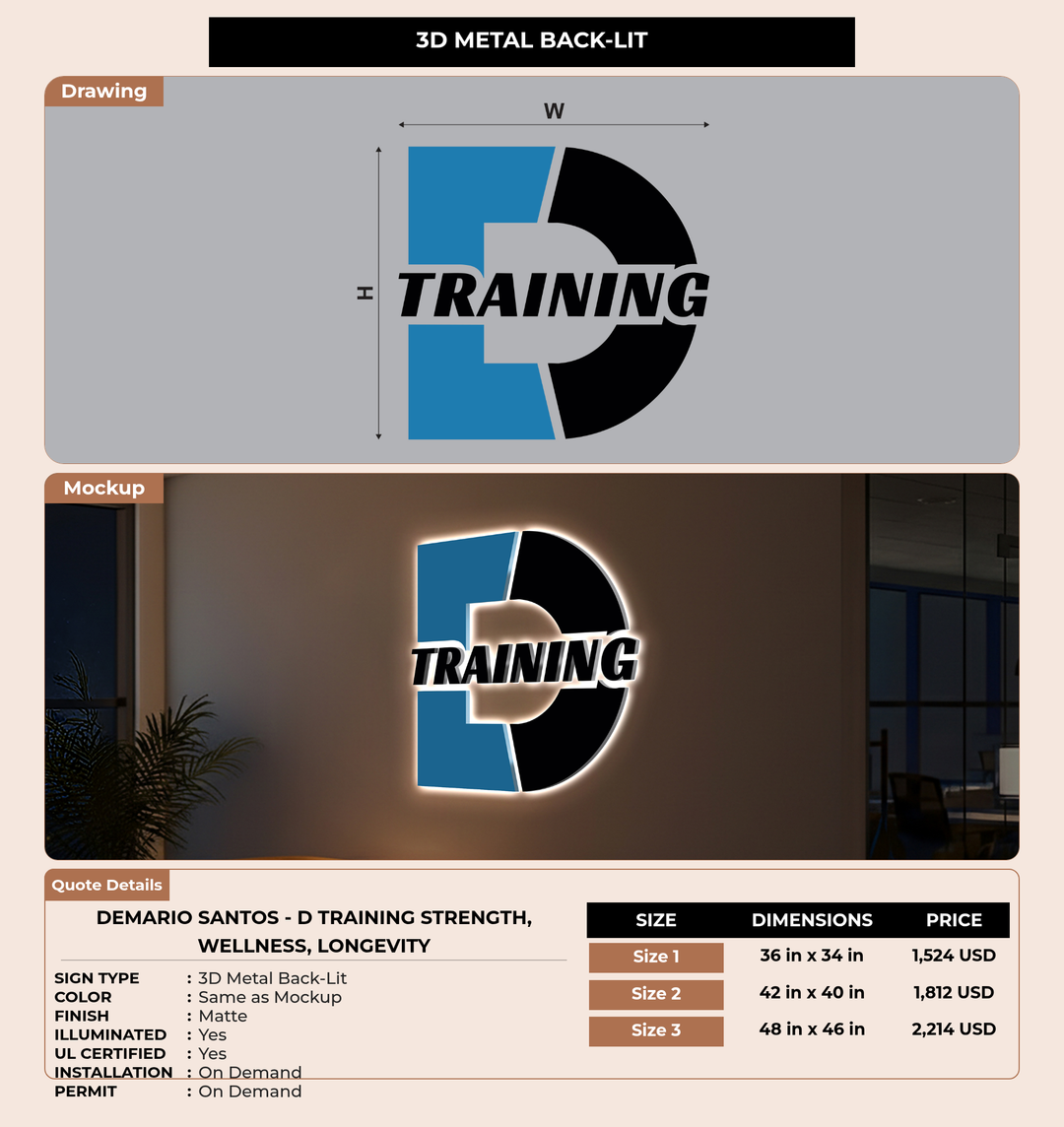 CUSTOM MOCKUP SIGN FOR Demario Santos - D TRAINING Strength, Wellness, Longevity