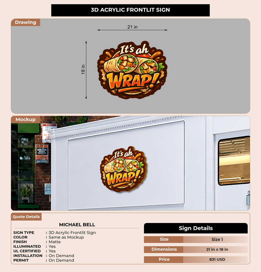CUSTOM MOCKUP SIGN FOR Michael bell