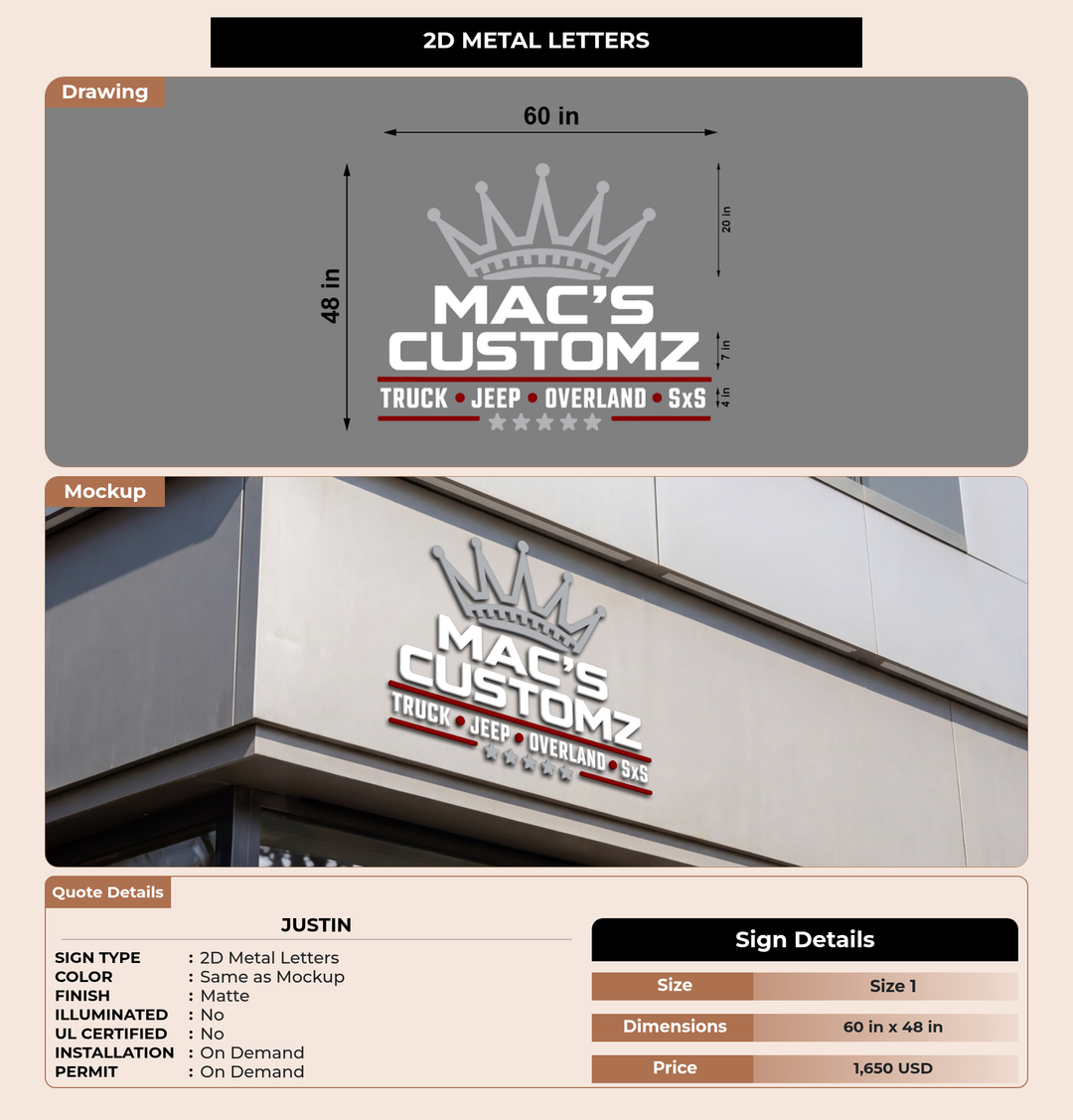 CUSTOM MOCKUP SIGN FOR Justin