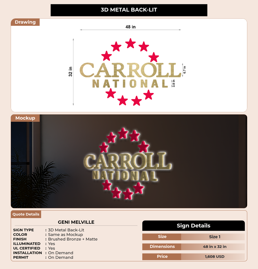 CUSTOM MOCKUP SIGN FOR Geni Melville