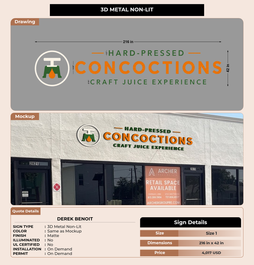 CUSTOM MOCKUP SIGN FOR Derek benoit