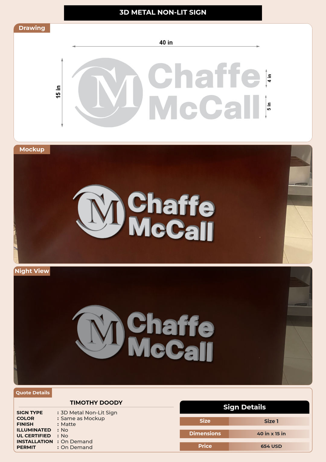 CUSTOM MOCKUP SIGN FOR Timothy Doody
