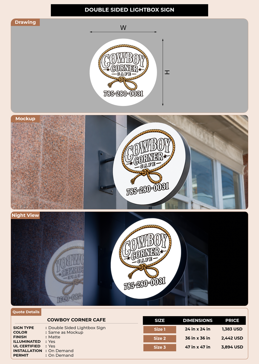CUSTOM MOCKUP SIGN FOR Cowboy Corner Cafe