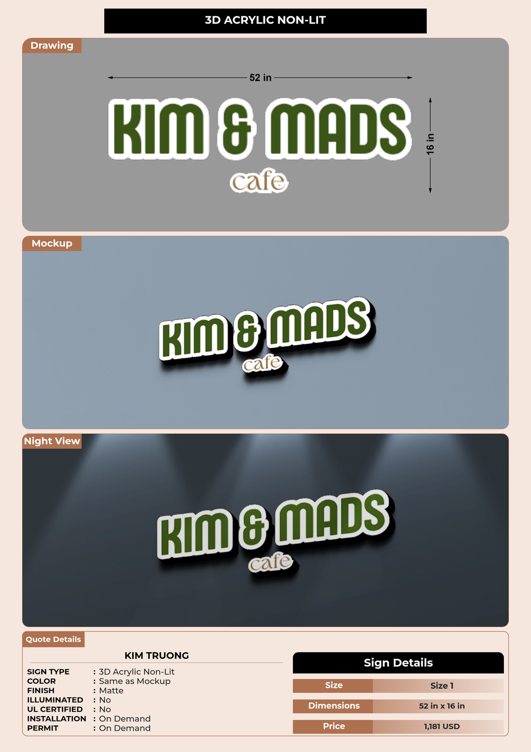 CUSTOM MOCKUP SIGN FOR Kim Truong