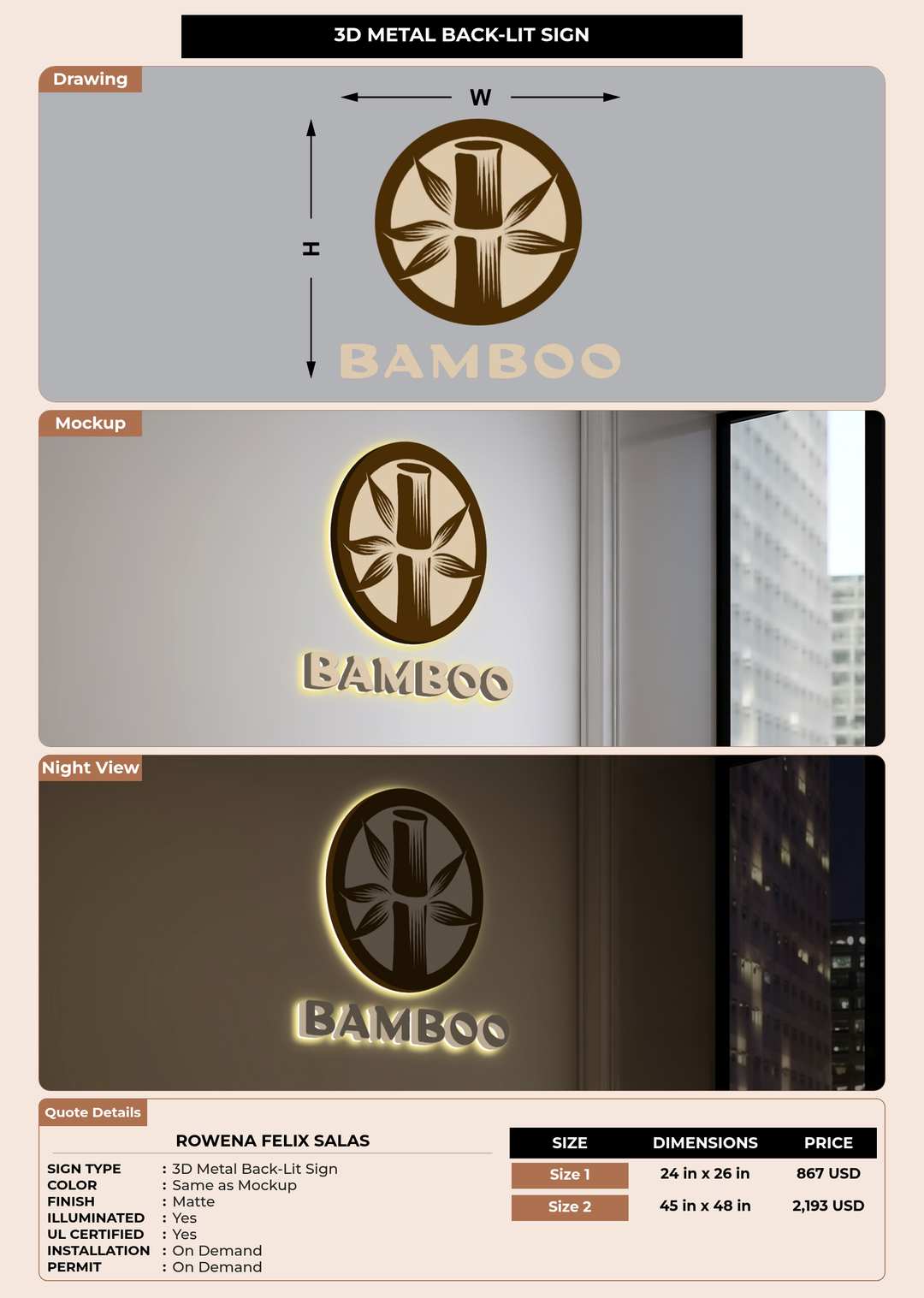 CUSTOM MOCKUP SIGN FOR Rowena Felix Salas