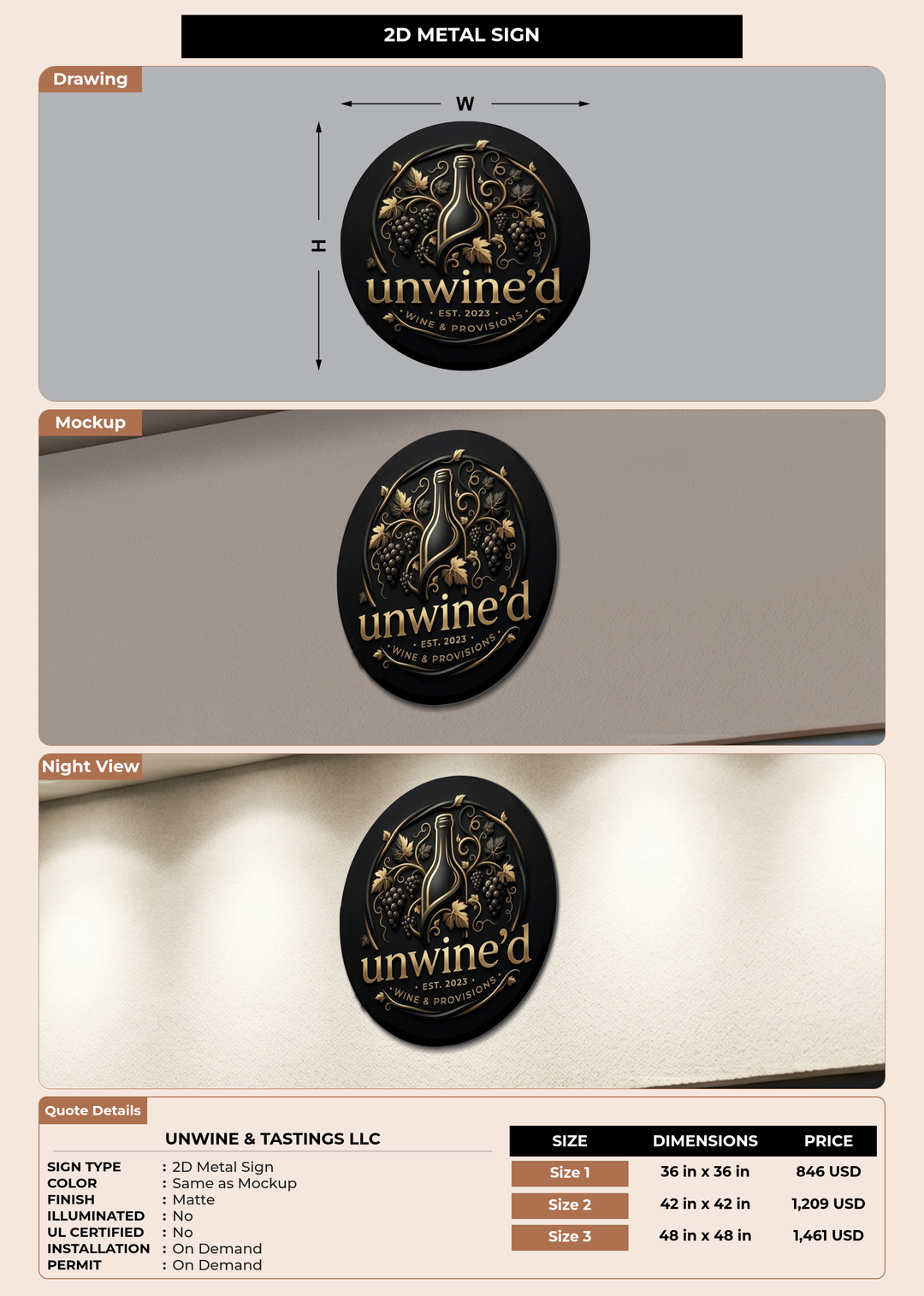CUSTOM MOCKUP SIGN FOR Unwine & Tastings LLC