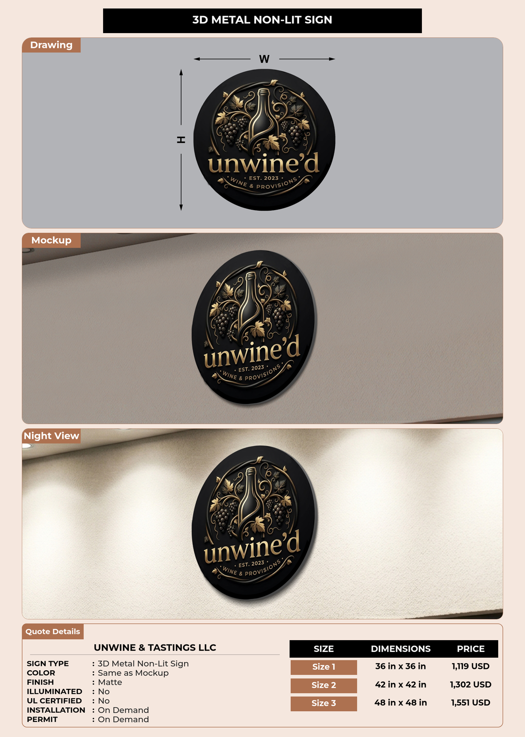 CUSTOM MOCKUP SIGN FOR Unwine & Tastings LLC