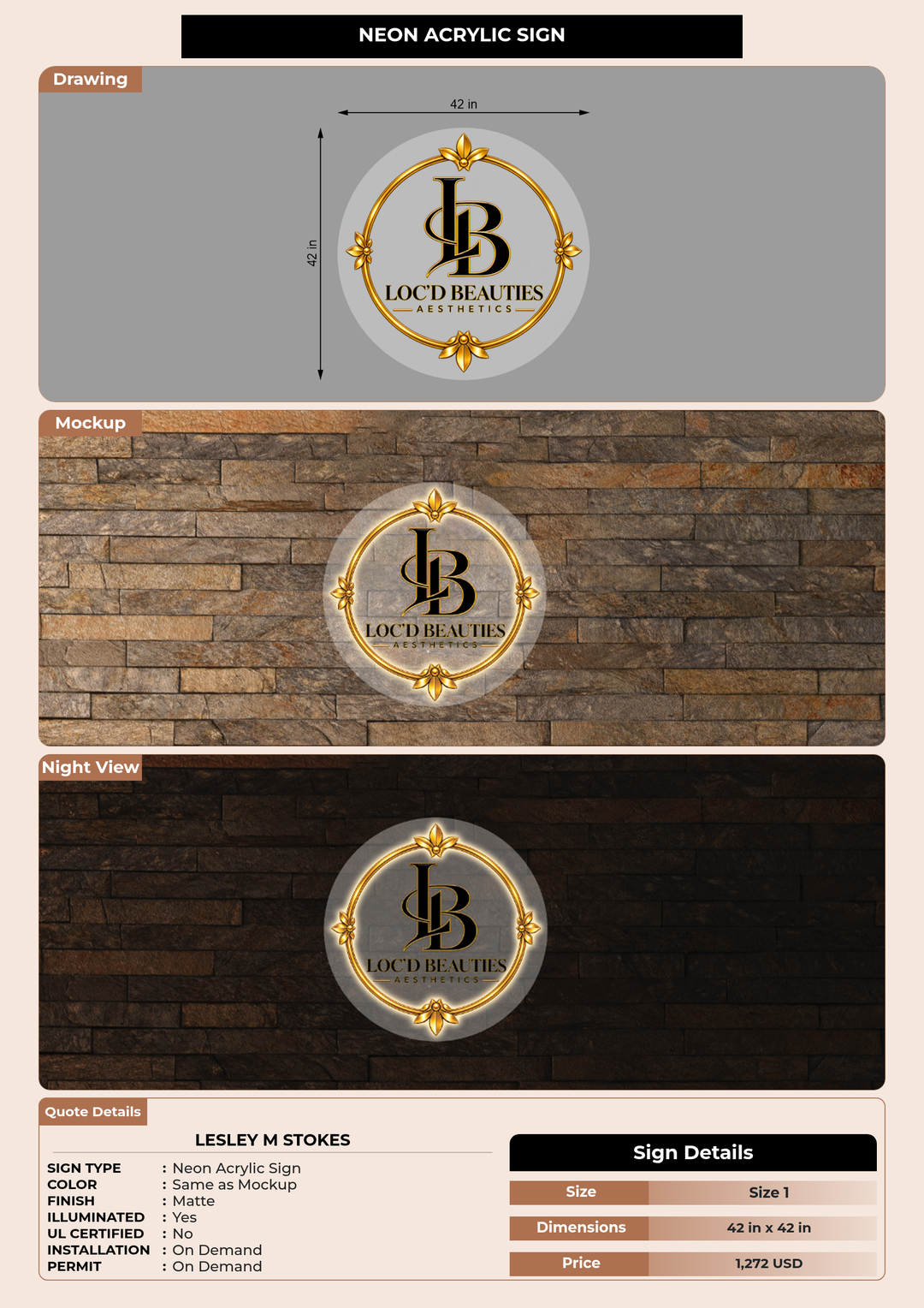 CUSTOM MOCKUP SIGN FOR Lesley M Stokes