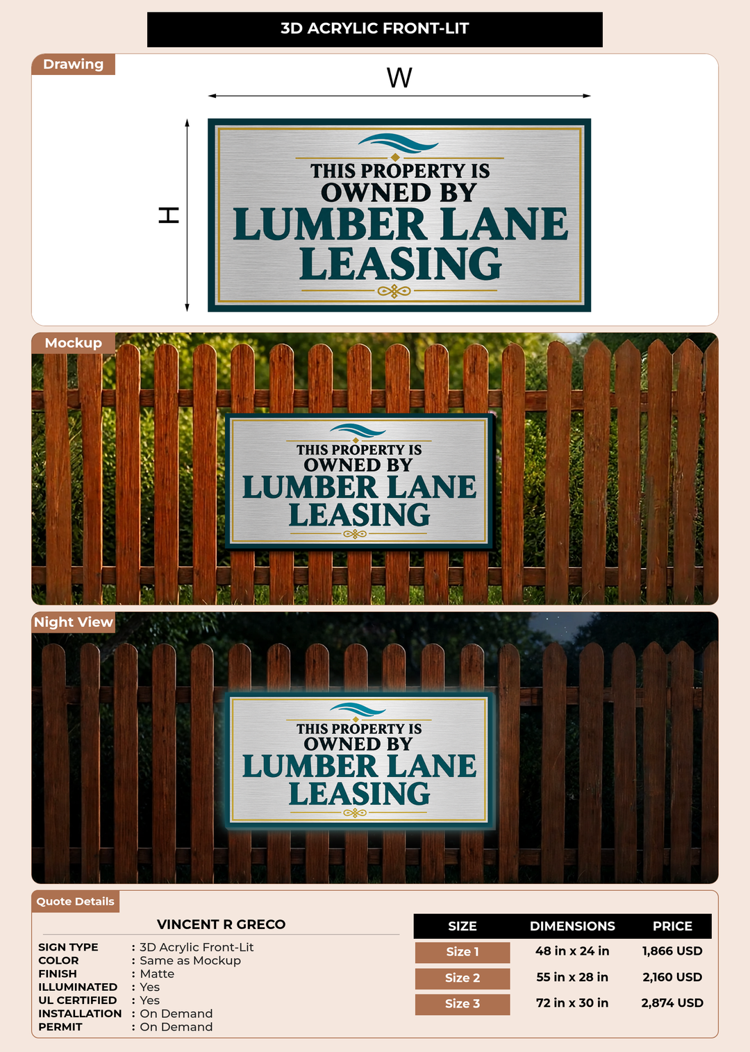 CUSTOM MOCKUP SIGN FOR Vincent R Greco