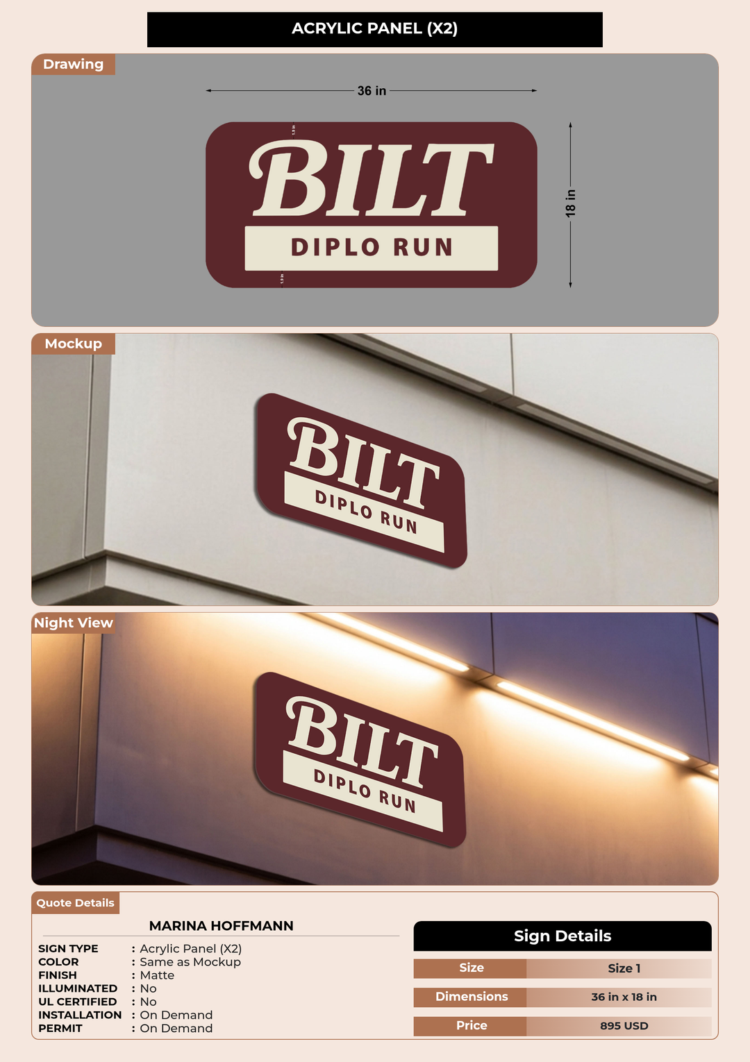 CUSTOM MOCKUP SIGN FOR Marina Hoffmann