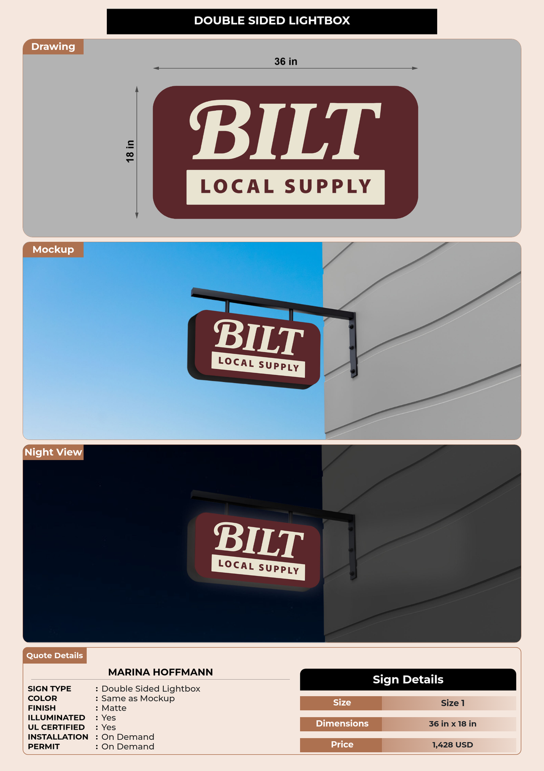 CUSTOM MOCKUP SIGN FOR Marina Hoffmann