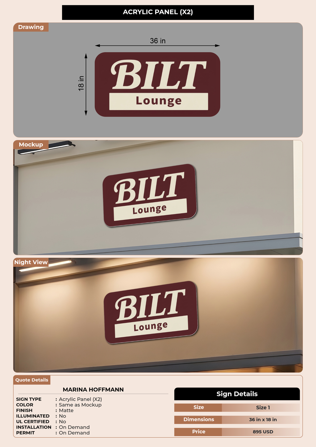 CUSTOM MOCKUP SIGN FOR Marina Hoffmann