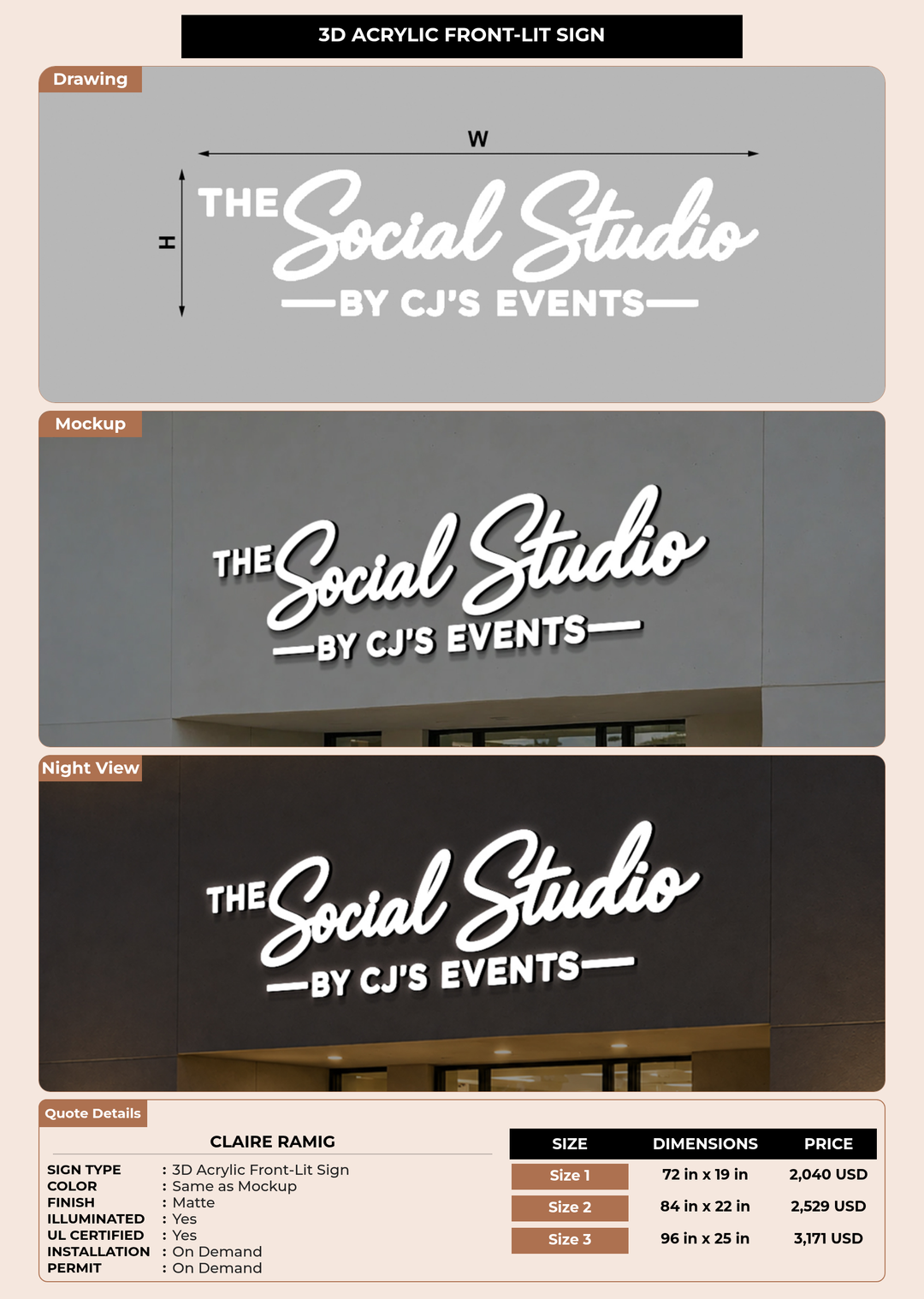 CUSTOM MOCKUP SIGN FOR Claire Ramig