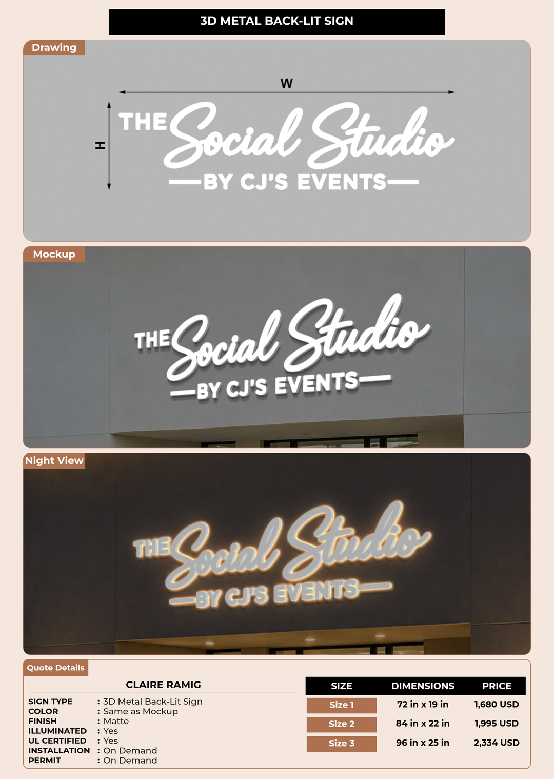 CUSTOM MOCKUP SIGN FOR Claire Ramig