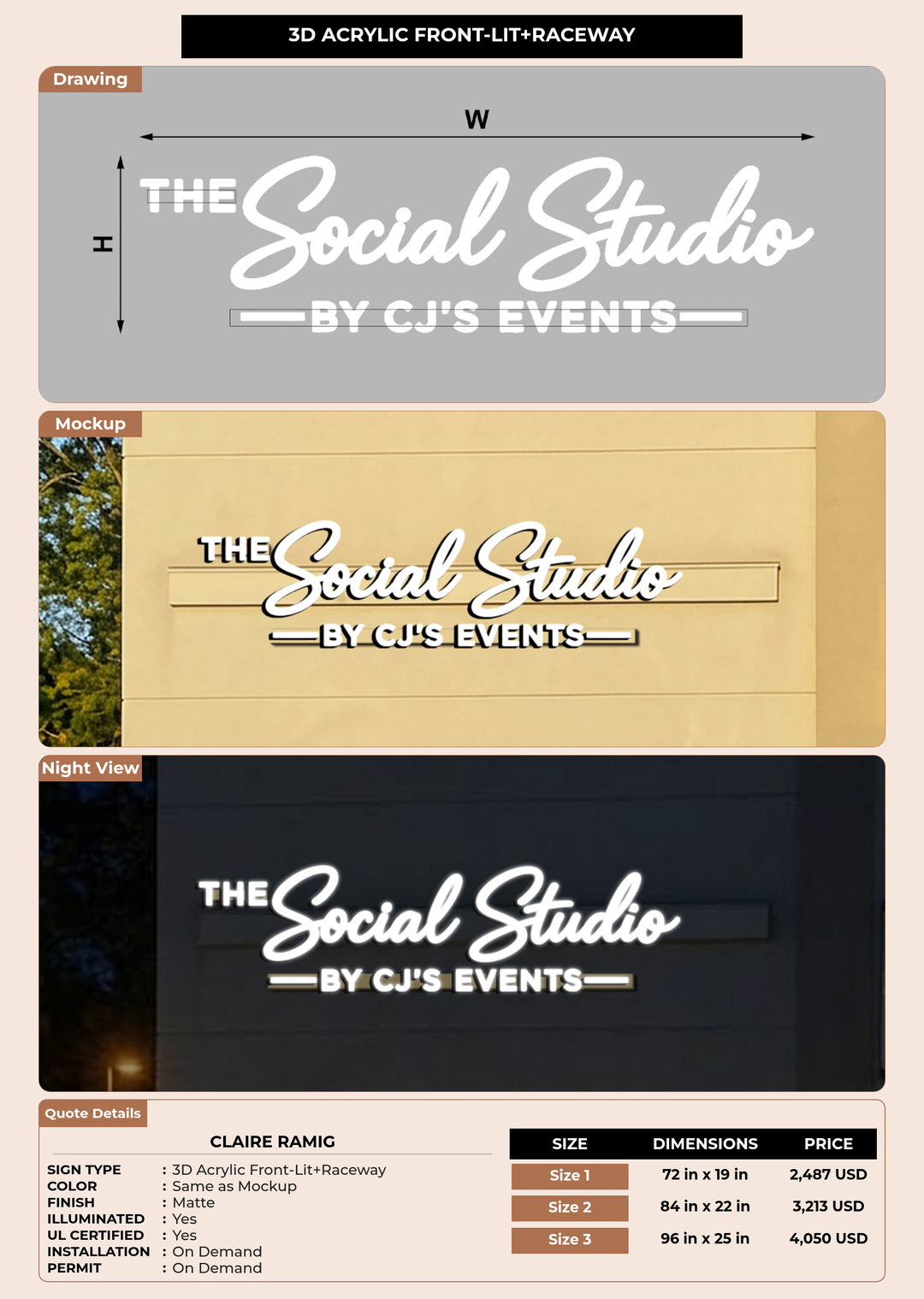 CUSTOM MOCKUP SIGN FOR Claire Ramig