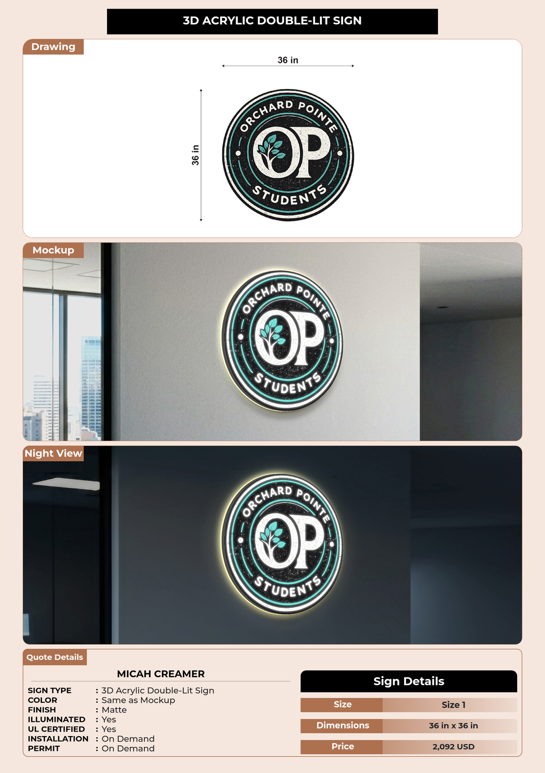 CUSTOM MOCKUP SIGN FOR Micah Creamer