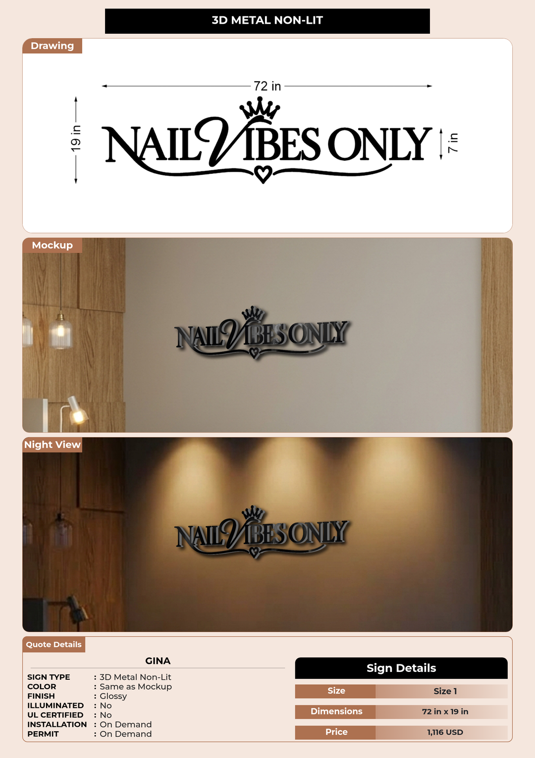 CUSTOM MOCKUP SIGN FOR Gina