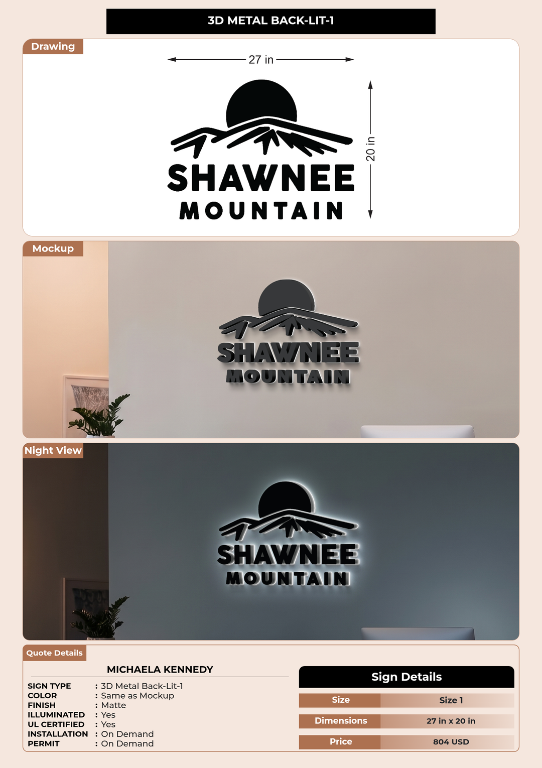 CUSTOM MOCKUP SIGN FOR Michaela Kennedy