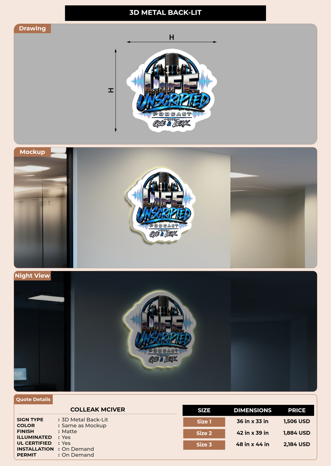 CUSTOM MOCKUP SIGN FOR Colleak McIver