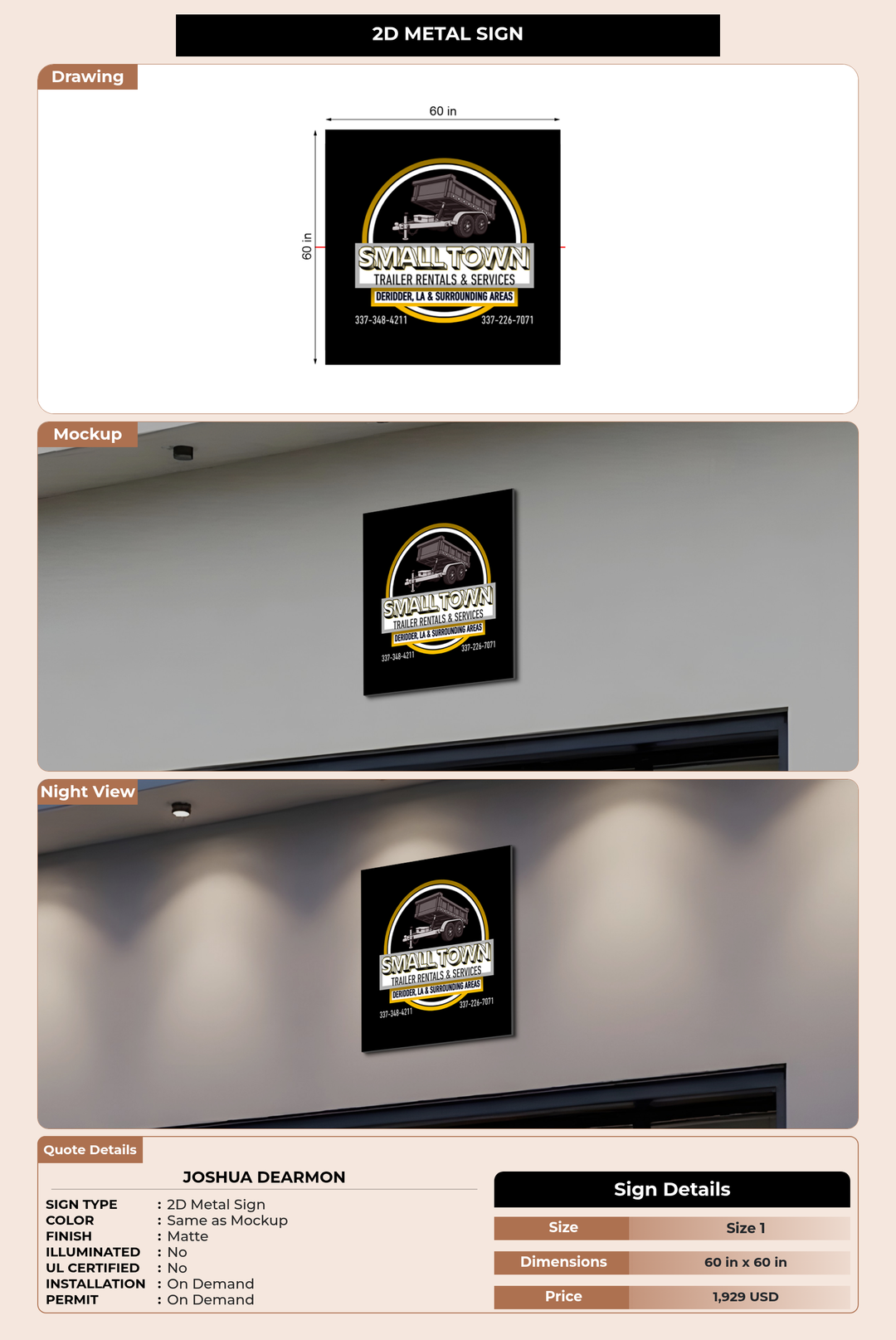 CUSTOM MOCKUP SIGN FOR Joshua Dearmon