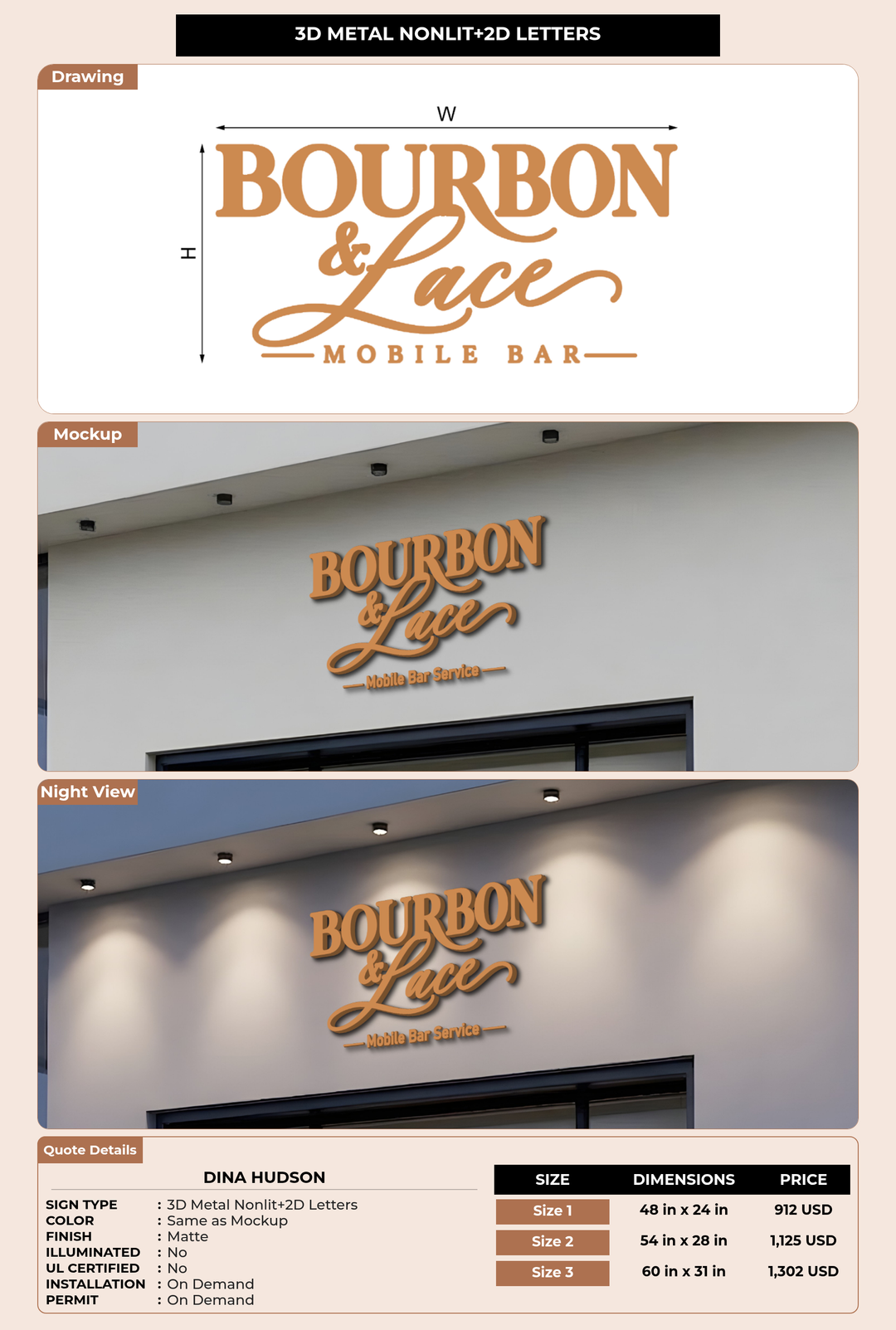 CUSTOM MOCKUP SIGN FOR Dina Hudson