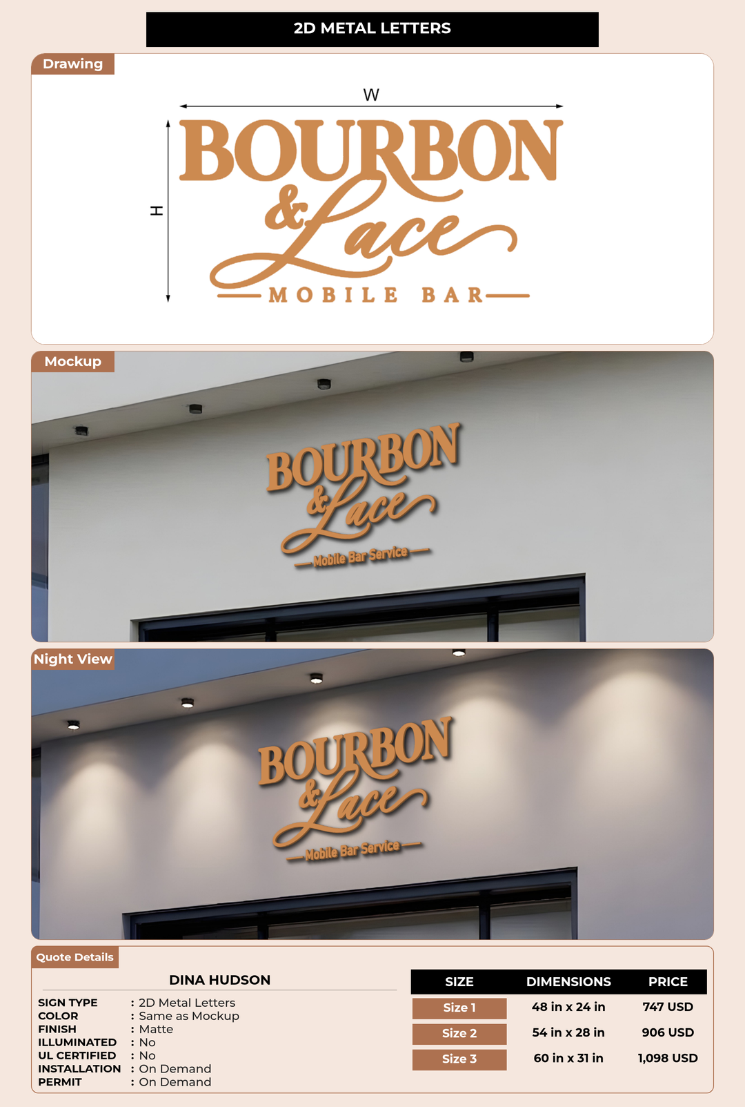 CUSTOM MOCKUP SIGN FOR Dina Hudson