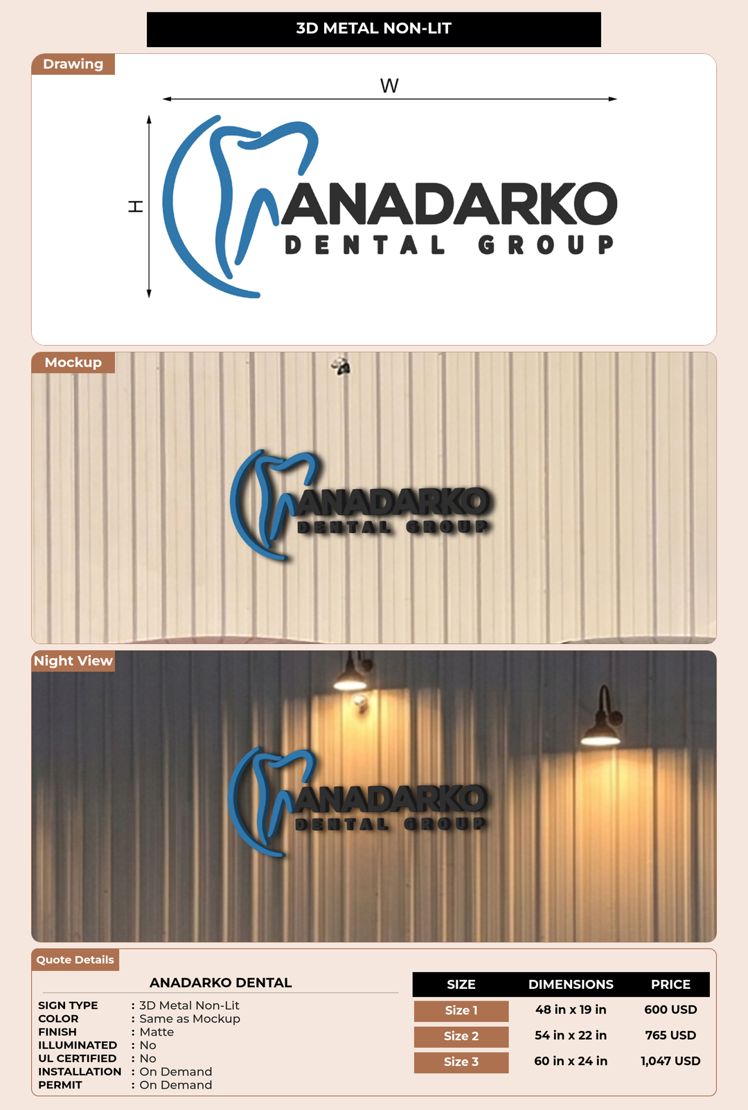 CUSTOM MOCKUP SIGN FOR Anadarko Dental