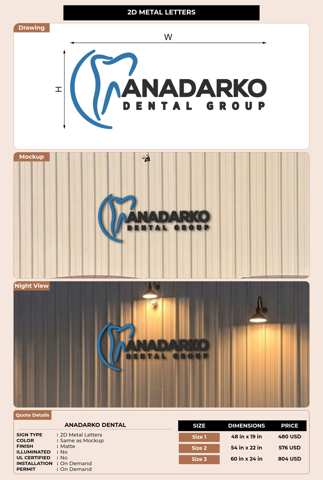 CUSTOM MOCKUP SIGN FOR Anadarko Dental