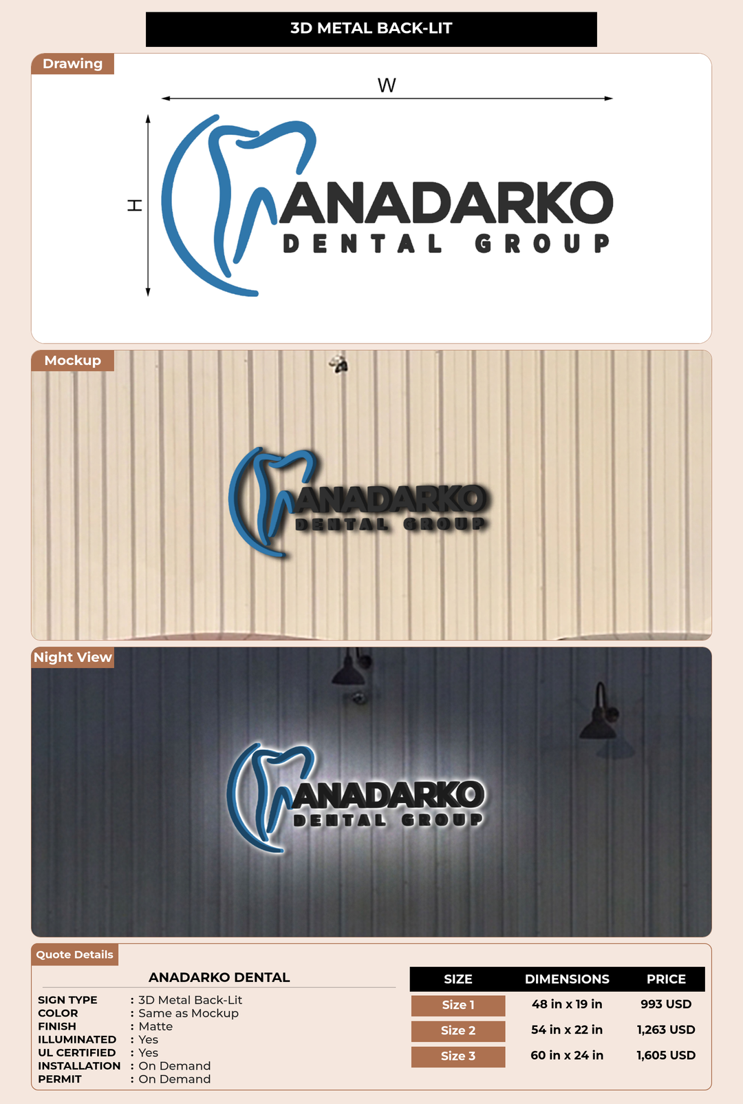 CUSTOM MOCKUP SIGN FOR Anadarko Dental