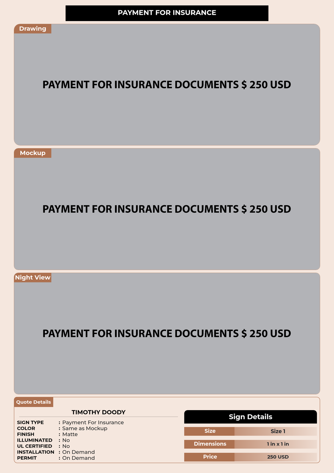 Payment for insurance documents Timothy Doody