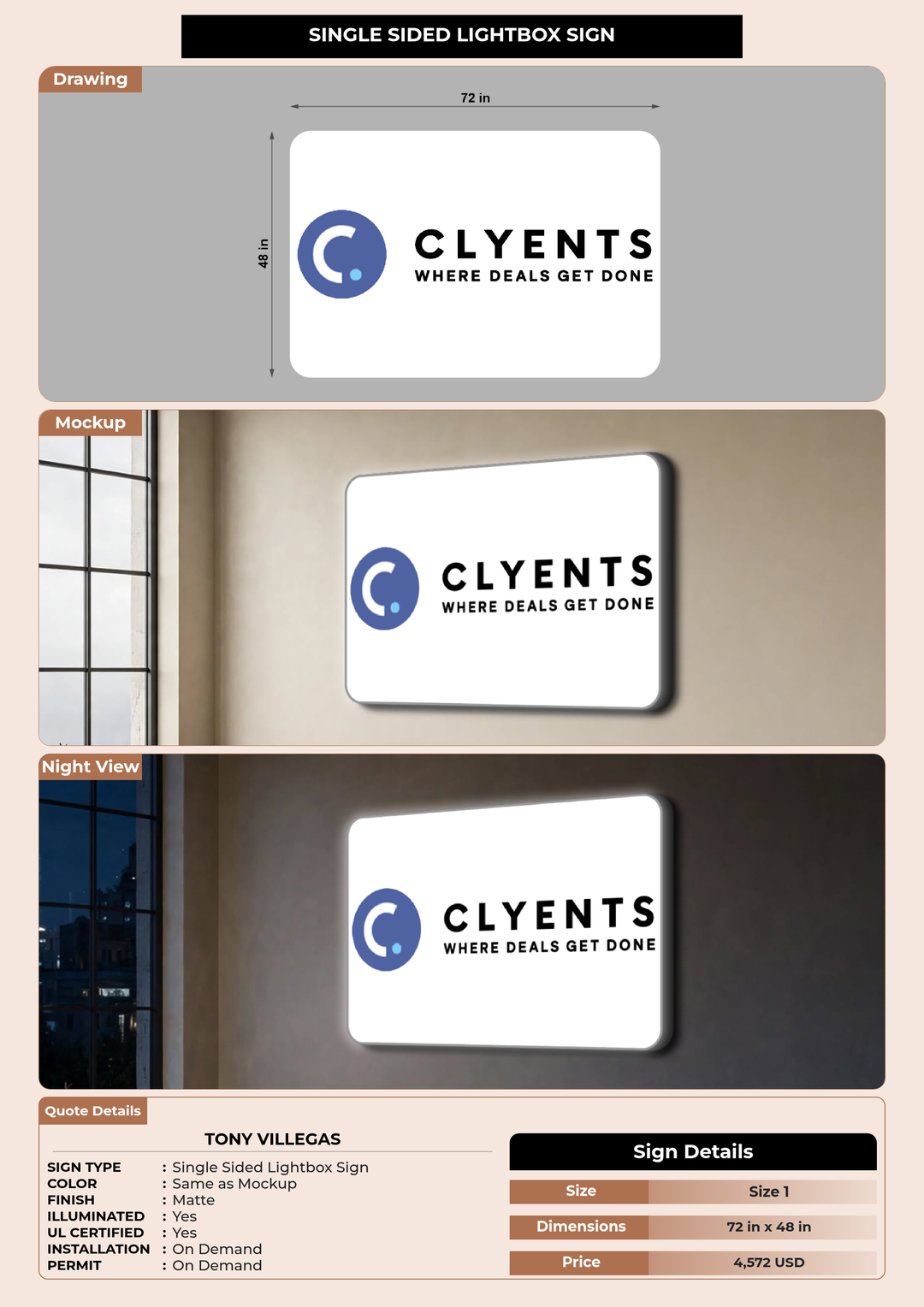 CUSTOM MOCKUP SIGN FOR tony Villegas
