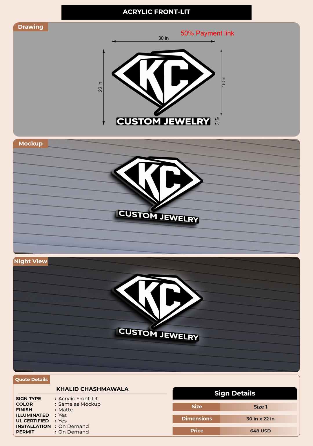 50 % Payment link Khalid Chashmawala