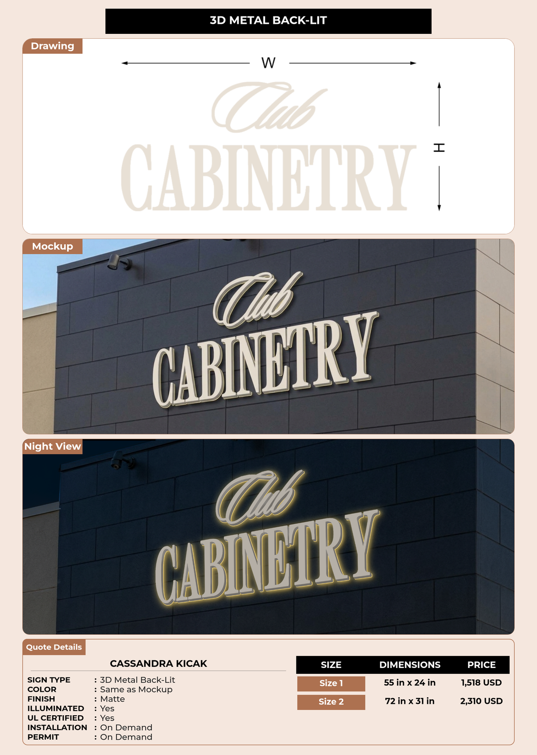 CUSTOM MOCKUP SIGN FOR Cassandra Kicak
