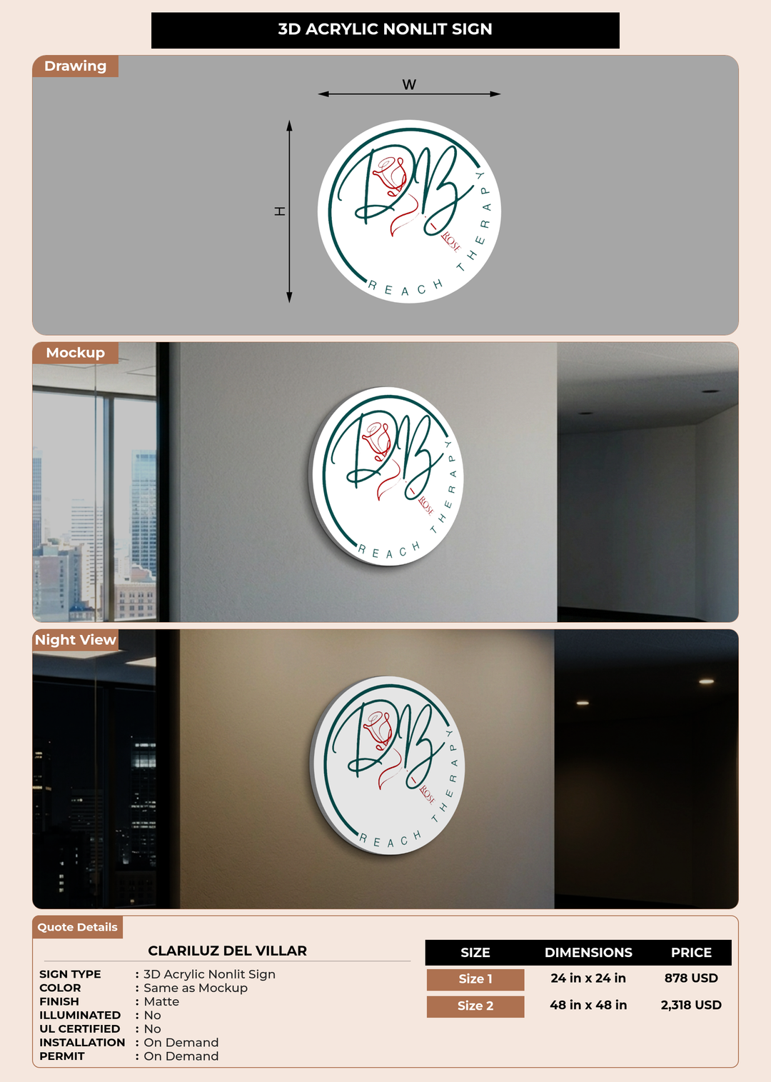 CUSTOM MOCKUP SIGN FOR CLARILUZ DEL VILLAR