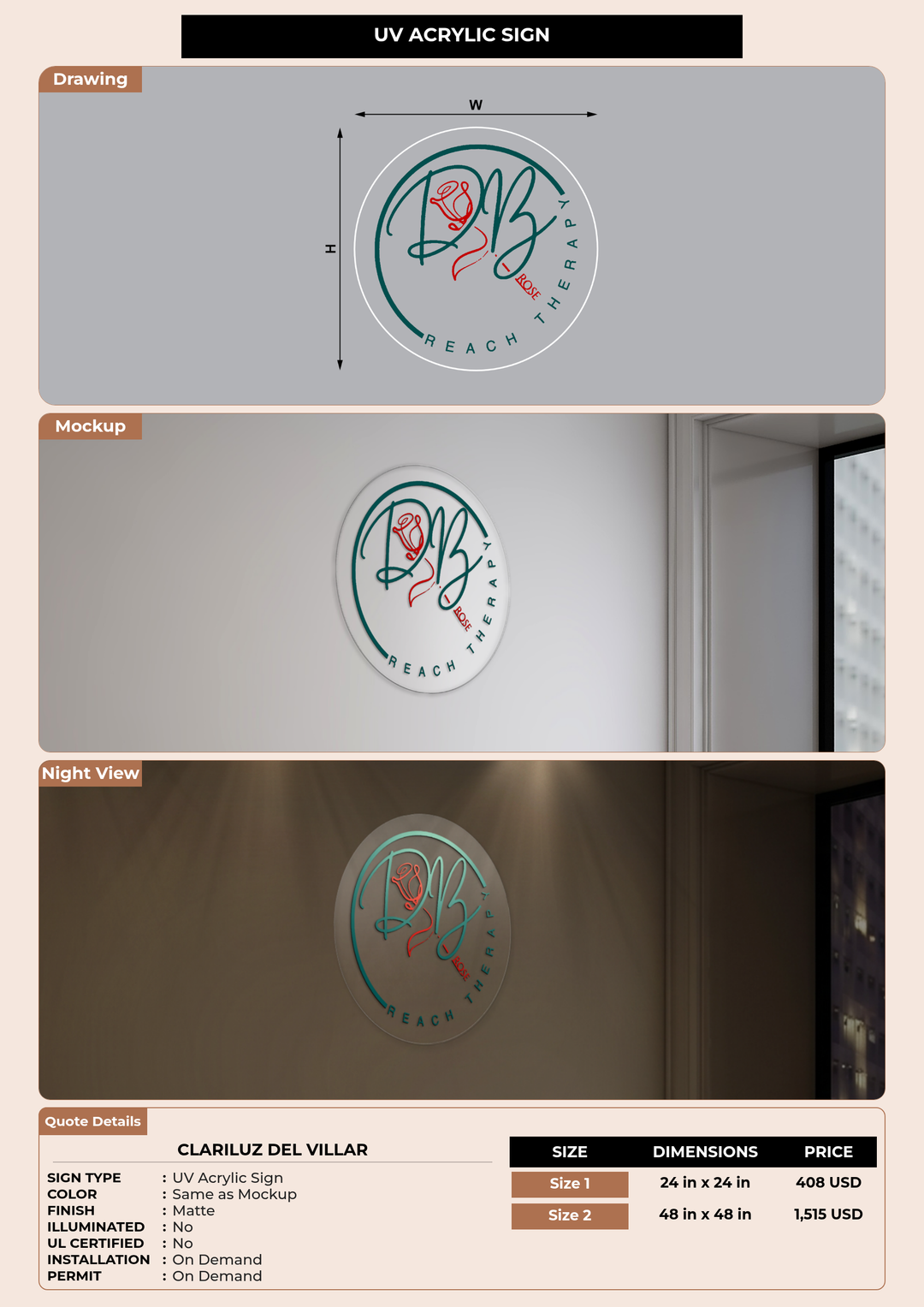CUSTOM MOCKUP SIGN FOR CLARILUZ DEL VILLAR