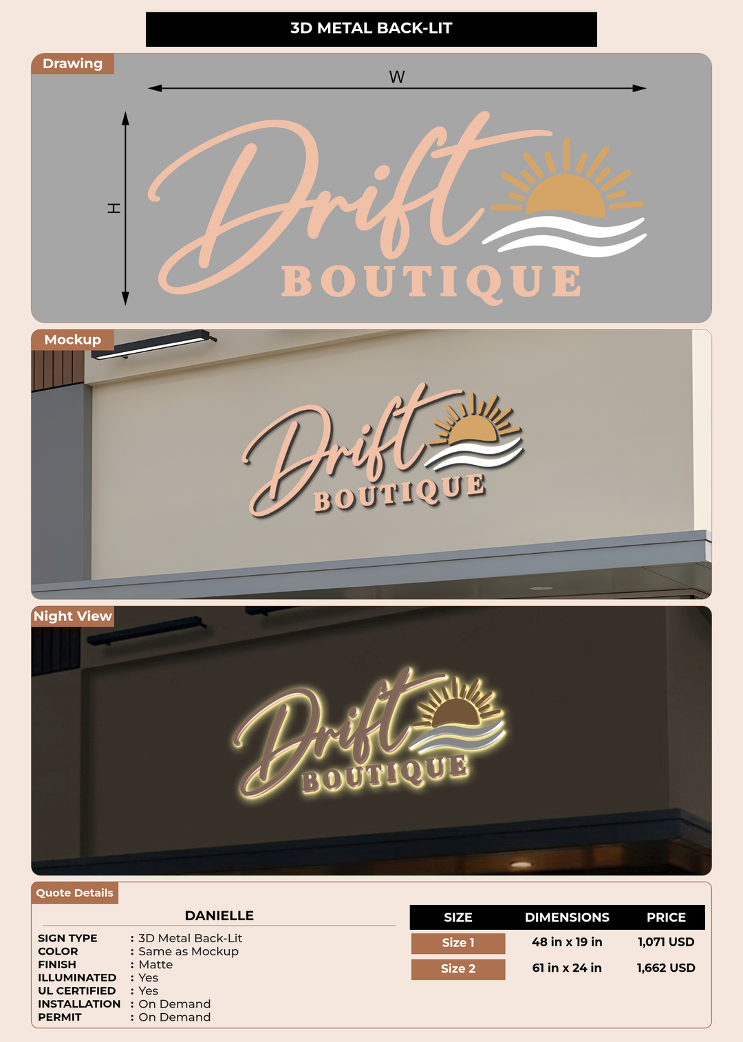 CUSTOM MOCKUP SIGN FOR Danielle