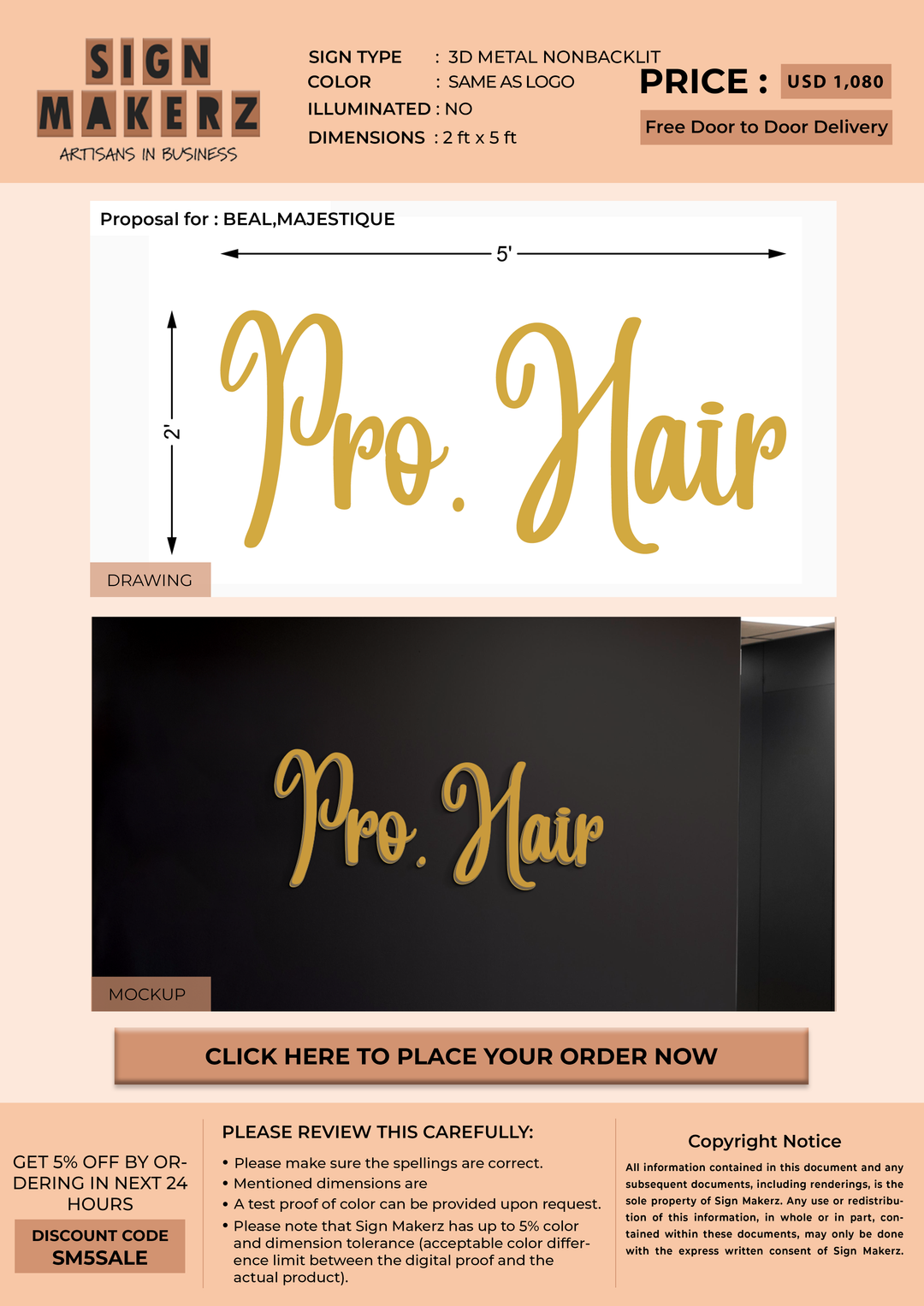 3D Metal Non-Backlit Sign For BEAL,MAJESTIQUE