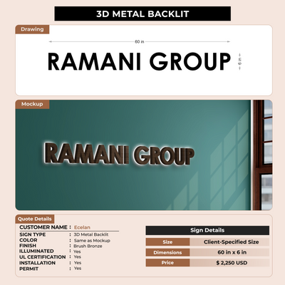 3D Metal Backlit Sign for Ecelan