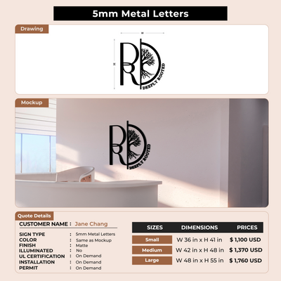5mm Metal Letters Sign for Jane Chang